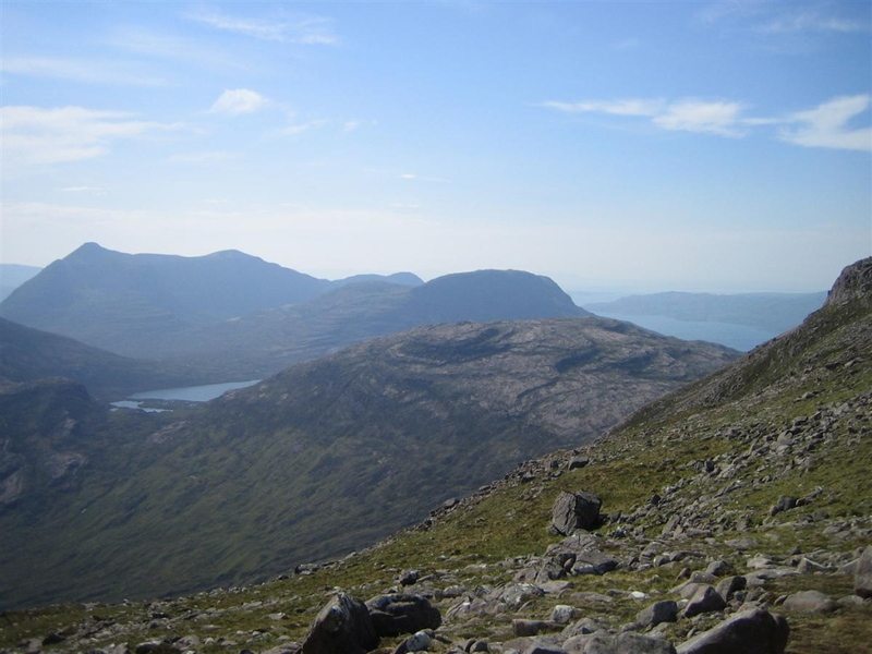 Loch Torridon to right, On Left, Loch an Eron, with tiny Loch na Craoibhe-caorainn in front