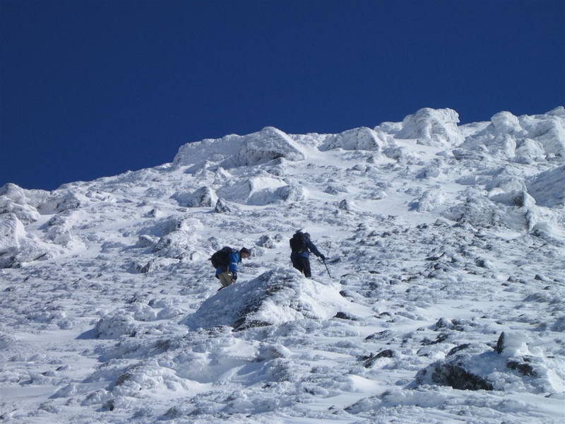 Icy climb up the last bit to summit
