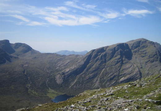 View across to the shoulder between Fuar Tholl and Sgorr Ruadh. Loch Corie Lair at base.