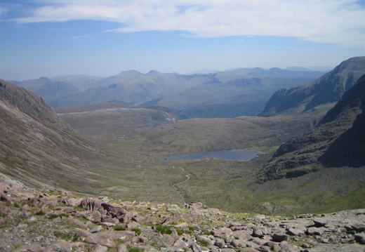 Looking down valley from shoulder between Beinn Liath Mhor and Sgorr Ruadh