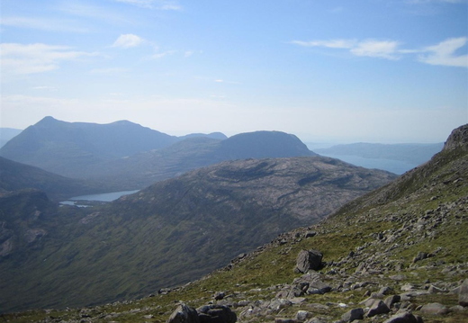 Loch Torridon to right, On Left, Loch an Eron, with tiny Loch na Craoibhe-caorainn in front
