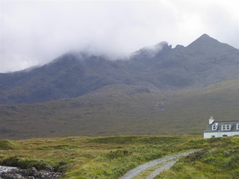 Sgurr Nan Gillean (in clouds), Am Bastier with tooth clearly visible, and Bruach na Frithe to the right.