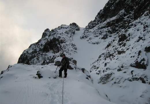 Loaded snow gully to left of Crowberry Tower