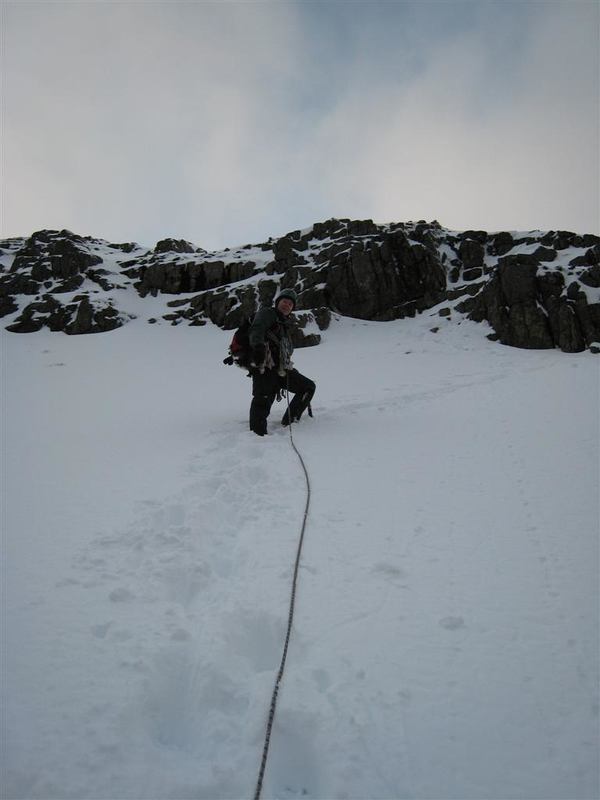 Heading up the snow. Rope get getting tight behind due to unfit yorkshireman!!!