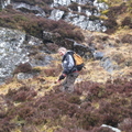Lucy stumbling down into An Dirc Mhor (feature on hillside)