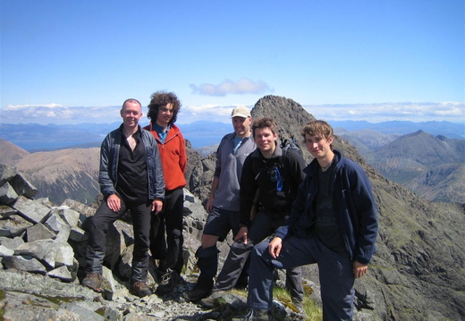 Stuart, Valentene, Dave, Nigel and Mo on Am Basteir (Note one man down. Alistairs leg gave out on the way up the valley - he was