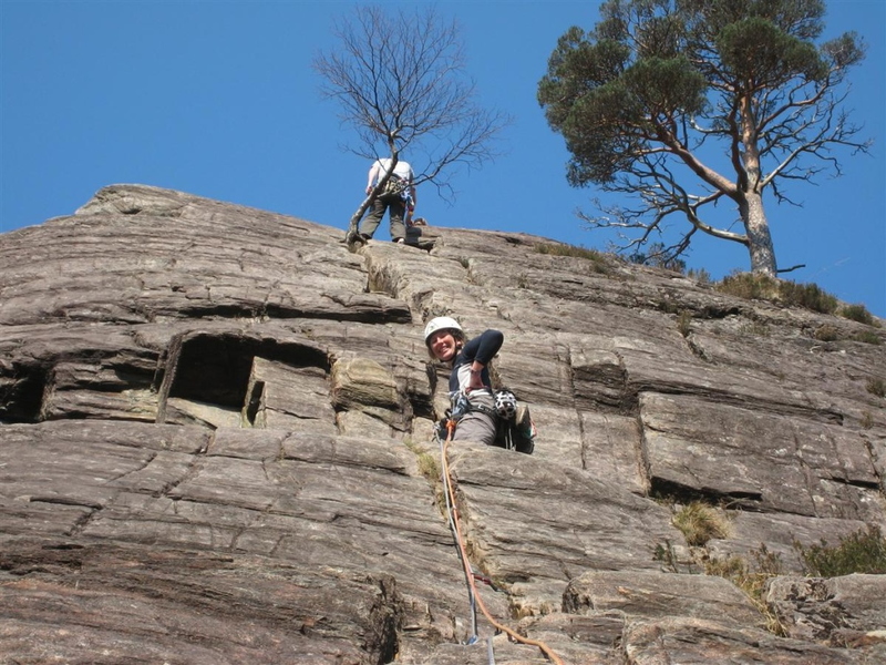 Lucy leading 'The Gutter' on Pinewall Crag