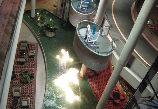 View down into foyer of hotel
