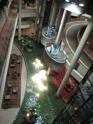 View down into foyer of hotel