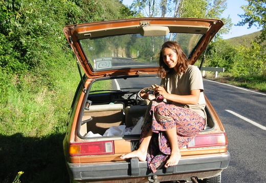 Kayo in the back of her car