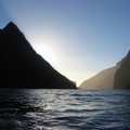 The exit from Milford Sound into the Tasman sea (on the west)
