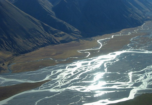 Glacial meltwaters along with disolved rock flowing towards lake Tekapo
