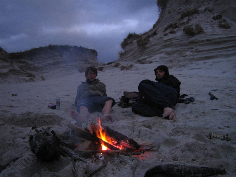 Talking sh1te around the fire. Camped on beach that night