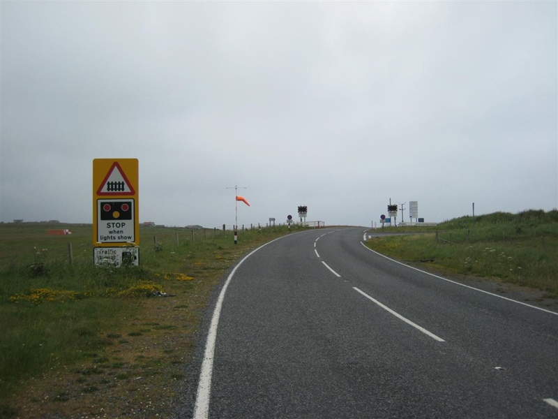 Traffic control lights on the runway at Sumburgh Airport