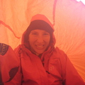 Lunch in bothy shelter @ Conival summit (weather not good!)