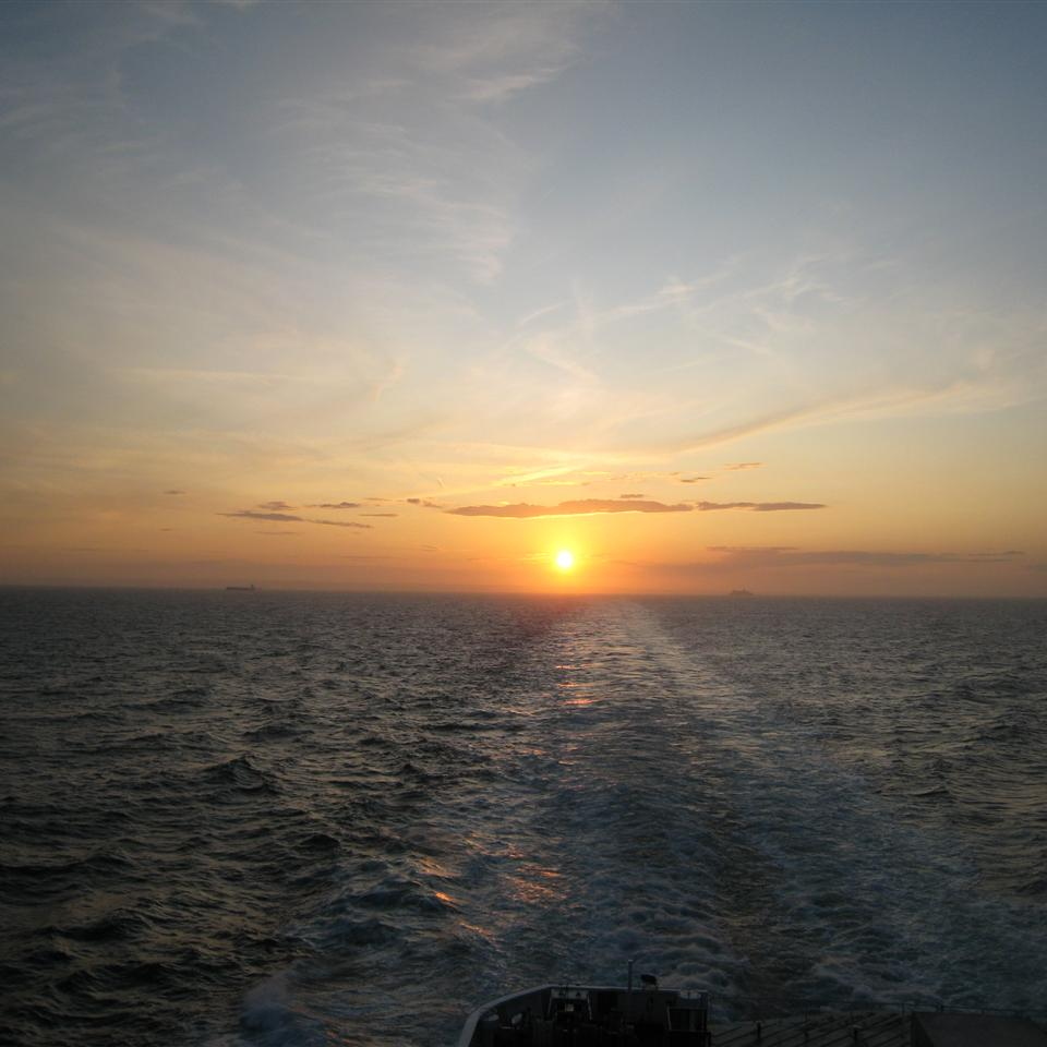 Sunset while crossing the channel
