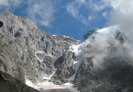 Walking up the side of the Les Pelerins glacier that sits below Aiguille du Midi