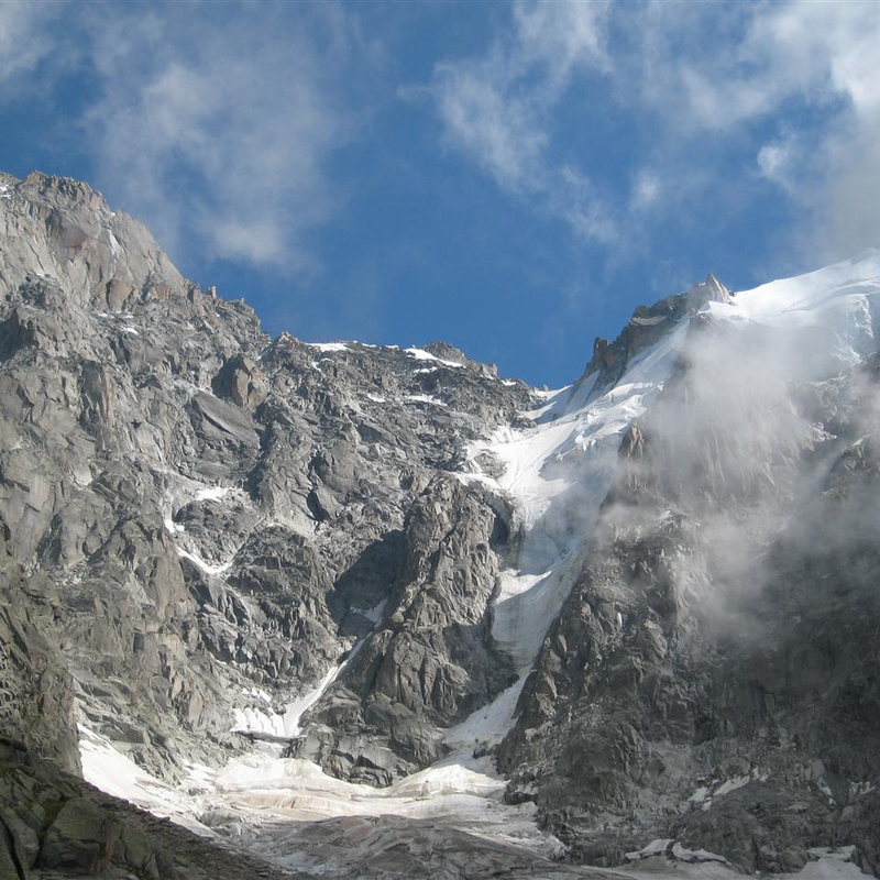 Walking up the side of the Les Pelerins glacier that sits below Aiguille du Midi