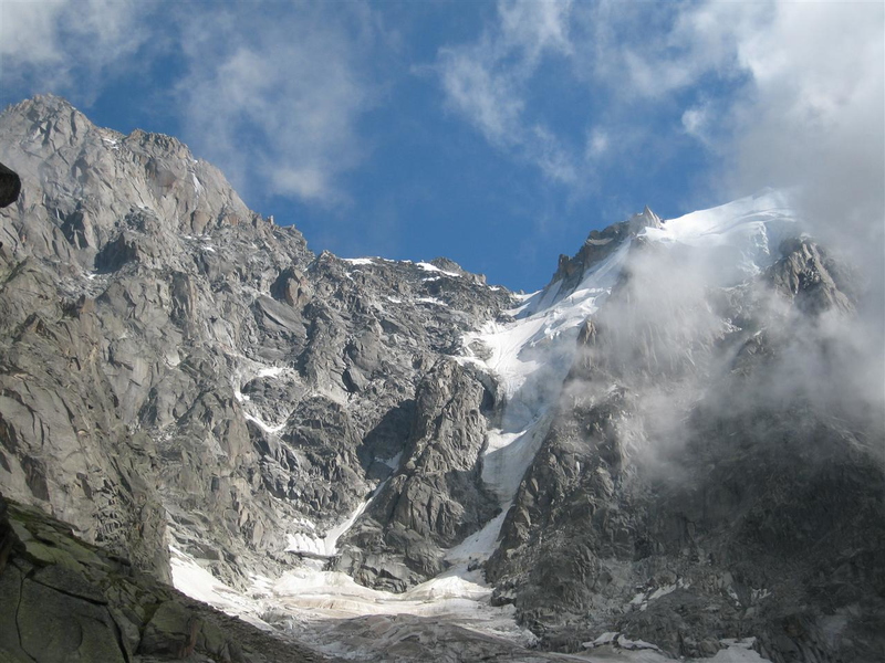Walking up the side of the Les Pelerins glacier that sits below Aiguille du Midi