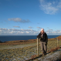 Lucy on road south of Calgary, Isles Of Coll & Tiree behind