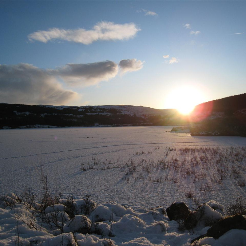 View over a frozen Loch Peallach