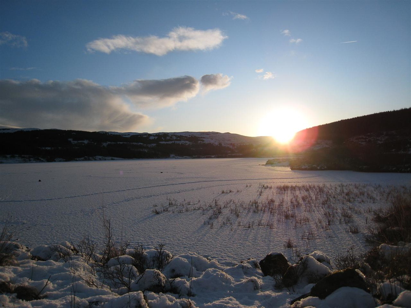 View over a frozen Loch Peallach