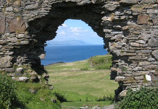 View of Loch Linnie through ruins of Achadun Castle