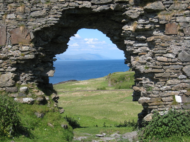 View of Loch Linnie through ruins of Achadun Castle