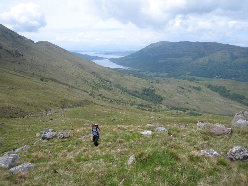 Climbing the slopes of Beinn Sgulaird. Loch Creran behind