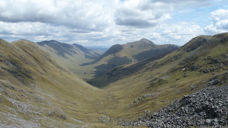 View from Bealach down Coire a' Chaorainn, Munro right is Gleouraich