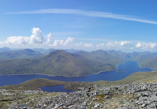 Panorama: Loch Quoich, Gairich behind, Loch Fearna foreground
