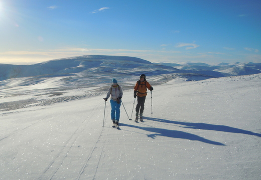 Laura and Nigel approaching Carn of Claise, Glas Maol Behind