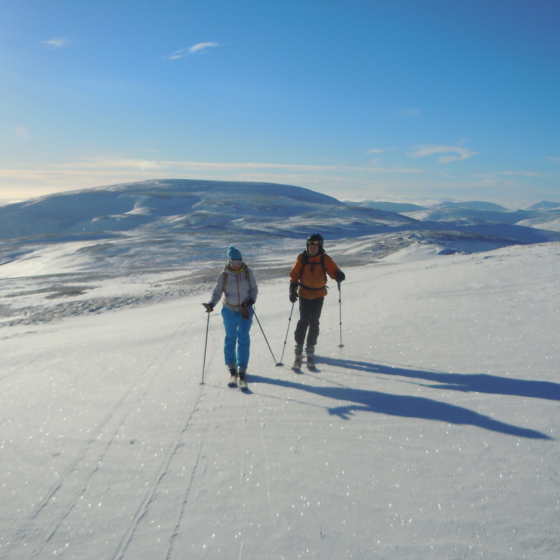 Laura and Nigel approaching Carn of Claise, Glas Maol Behind