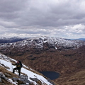 Climbing from bealach towards Lurg Mhor, Loch Calavie and Beinn Dronaig behind