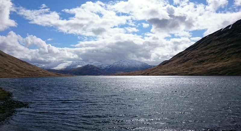 View up Loch Calavie towards Mullardoch Munros