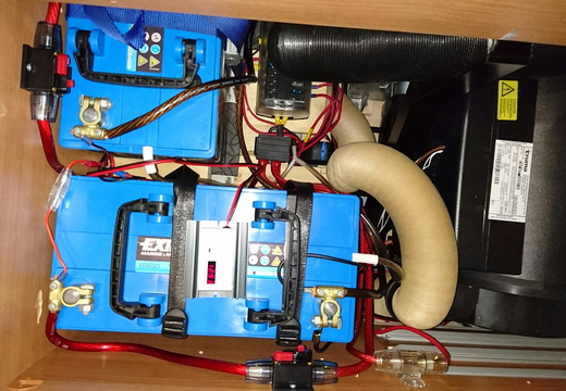 2x140AH Exide Leisure batteries, aux fuse box etc