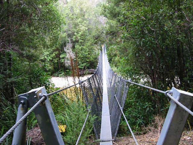An interesting bridge at the start of a 5 day return walk to Frenchmans cap (only 36KM round trip, but tough terrain)