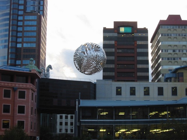 A suspended metal ball...