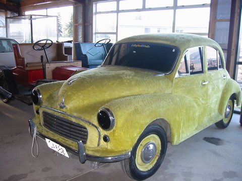 A Moggi Minor at the local motor museum - covered in yellow fur - must have been a bitch to keep clean!