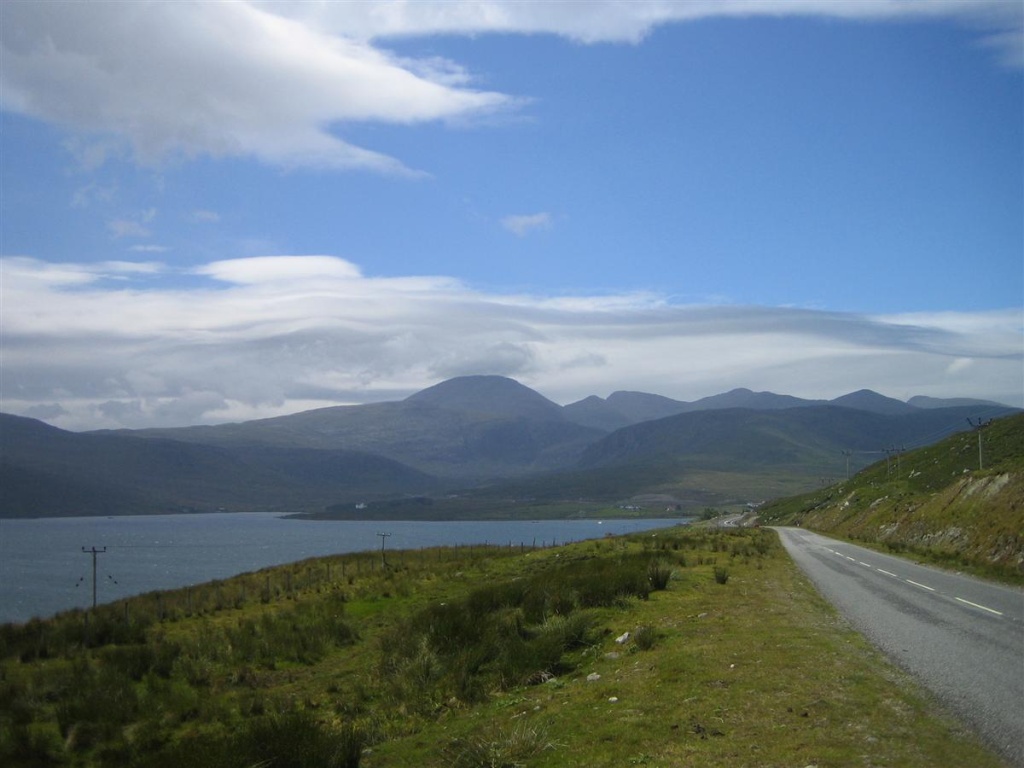 Road from Tarbert up towards Lewis. Harris has the first proper 'mountains' we saw.