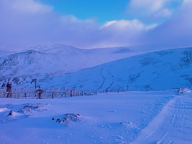 Looking over the back from sunnyside. Fenced Run is blue from Meall Odhar